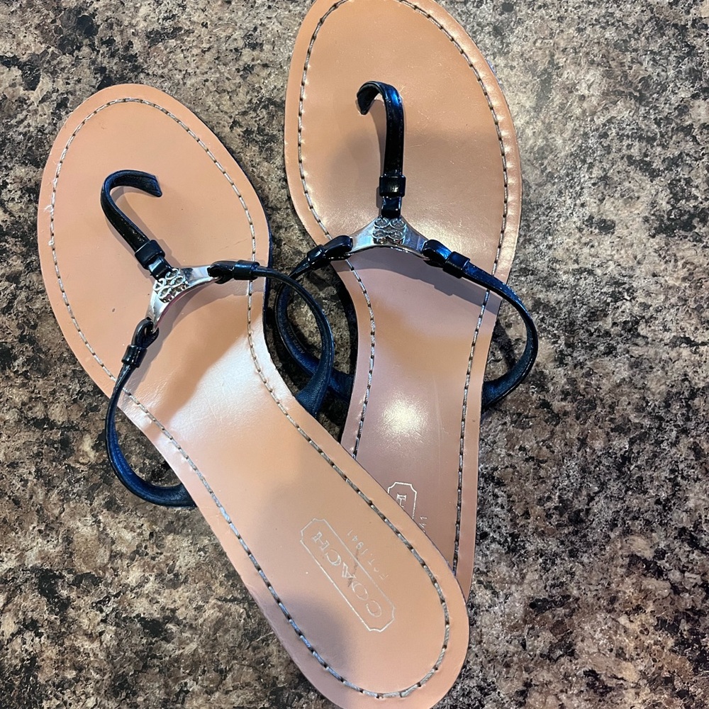 Coach Tan and Black Leather Sandals